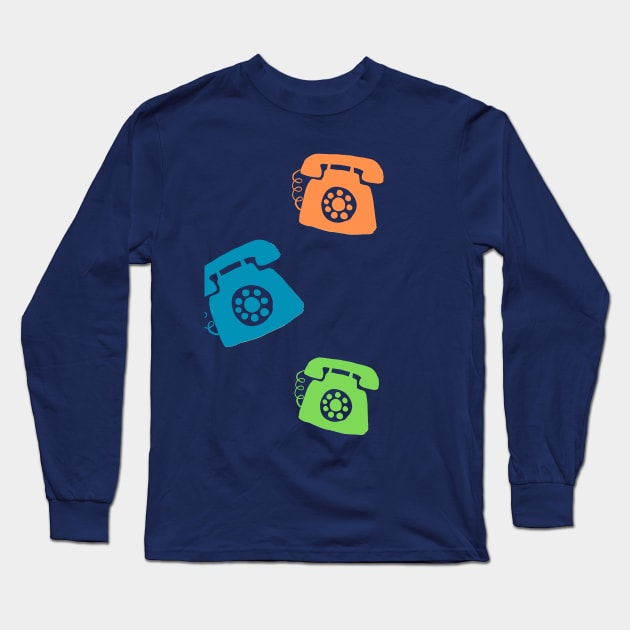 VINTAGE RETRO DESK TELEPHONES BLUE COLOR 60S Long Sleeve T-Shirt by DAZu